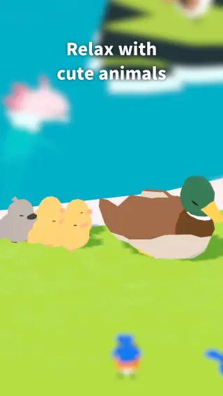 Anatre e pulcini sulla riva dell'isola in Forest Island: Relaxing Game