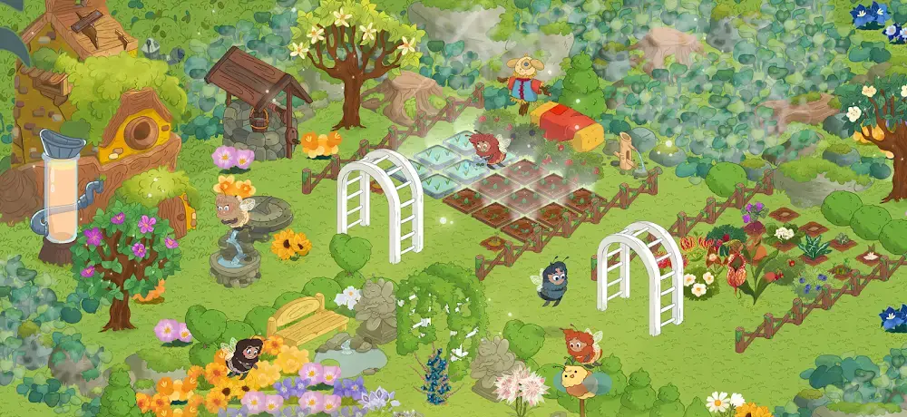 Il giardino fiorito di Honey Grove — Cozy Garden Game durante una partita